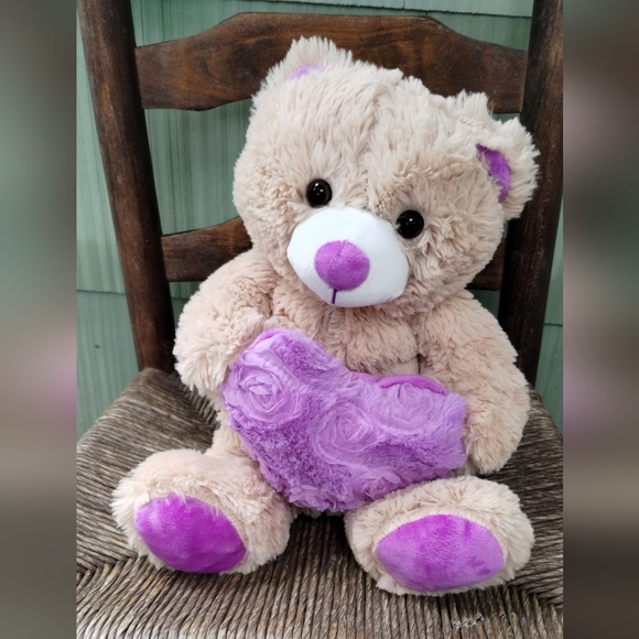 Goffa Teddy Bear with Purple Heart 12" Kelly Toy Sitting Valentine Plush Stuffie - Picture 2 of 16